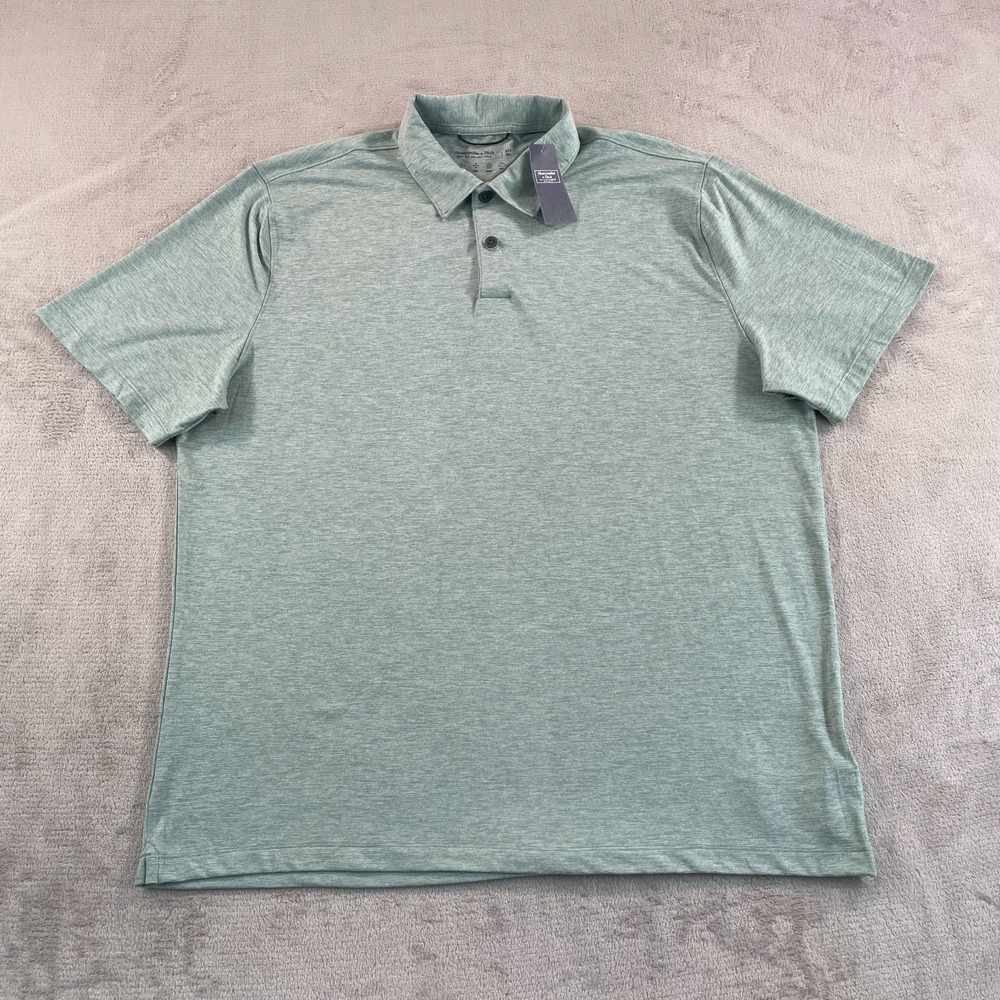 Abercrombie Fitch AirKnit Polo Shirt Men 2XL Heather Green Performance‎ Golf NWT